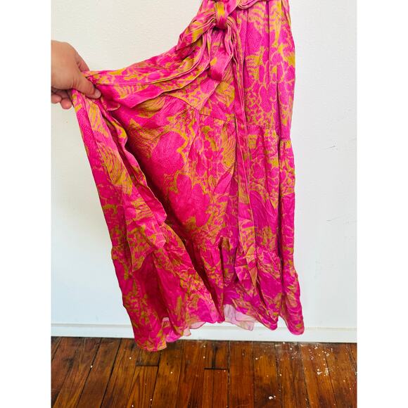 TANYA TAYLOR Women's Pink Orange Floral 100% Silk V-Neck Lisa Wrap Dress size 2 - Picture 7 of 16